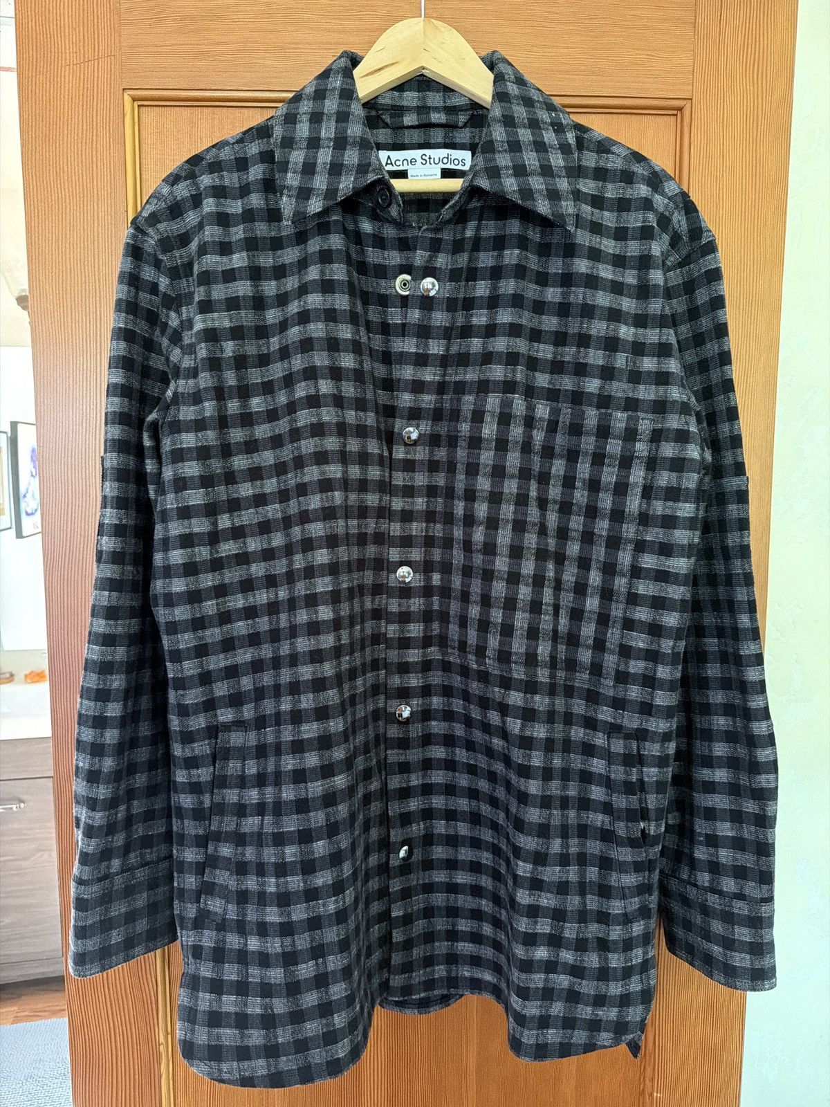 Acne Studios Acne Studios black gray check overshirt Size US L / EU 52-54 / 3 - 1 Thumbnail