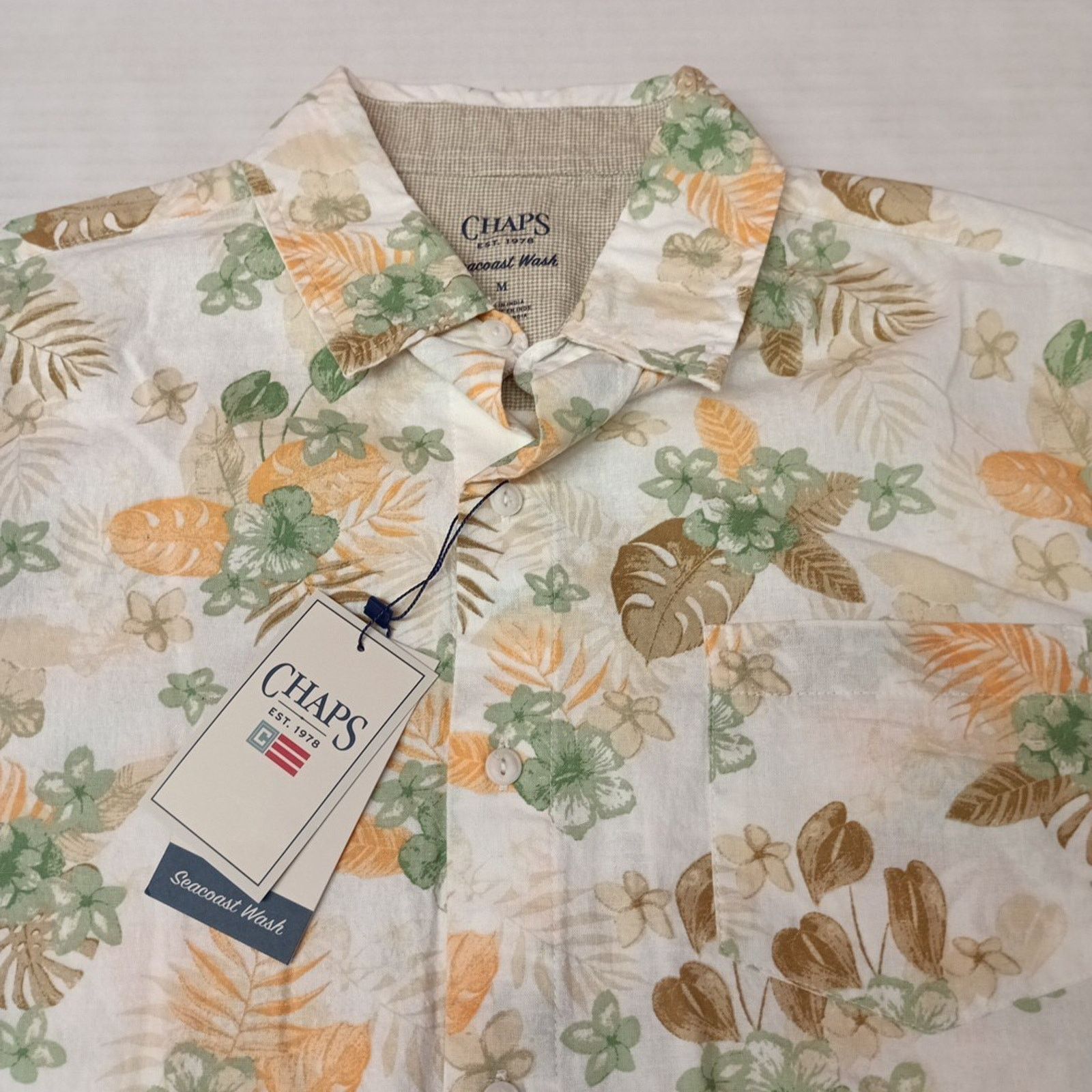 Chaps Chaps Seacoast Wash Linen Woven Shirt Men's M Pale Khaki Size US M / EU 48-50 / 2 - 2 Thumbnail