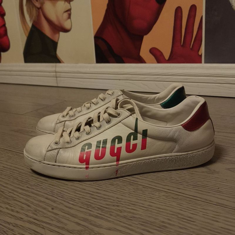 Gucci Gucci Ace Blade Sneakers with Distressed Finish Size US 8 / EU 41 - 1 Thumbnail
