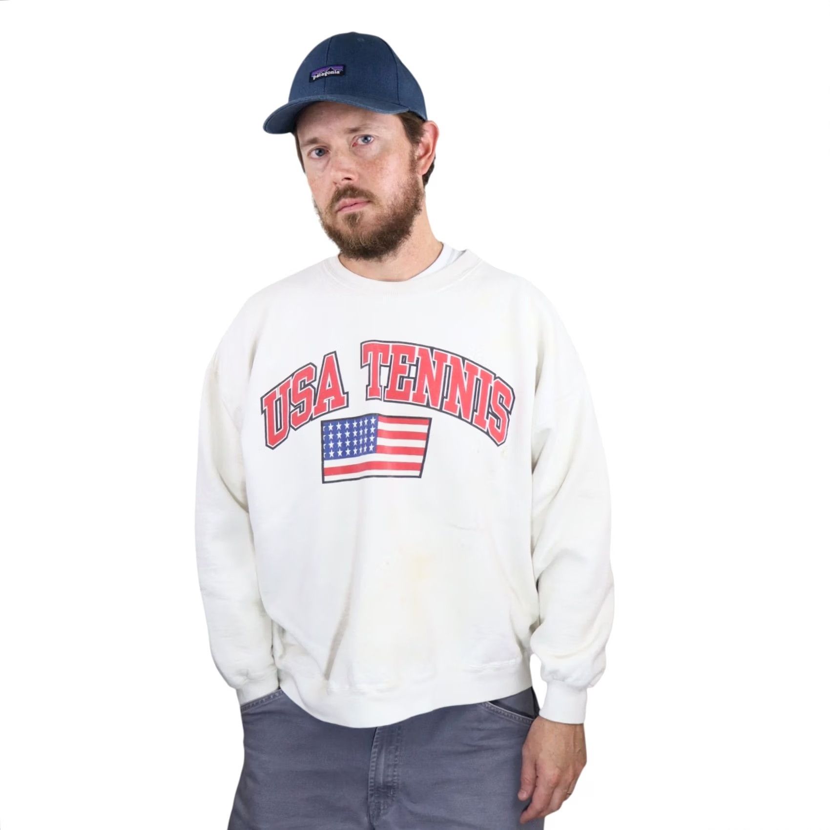 Vintage VINTAGE USTA Sweatshirt XL White USA Tennis Grunge Crewneck 90s Graphic Print Long Sleeve Pullover Men’s Regular Fit Size US XL / EU 56 / 4 - 2 Thumbnail