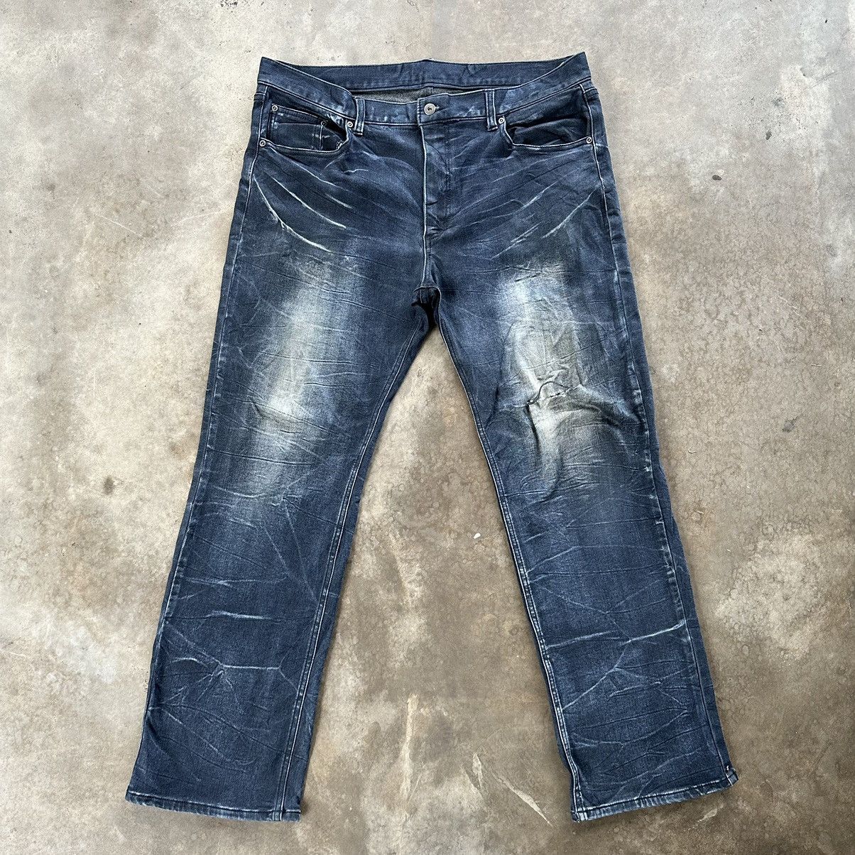 image of Japanese Faded Distressed Denim Jean Pant W40 in Faded Blue, Men's