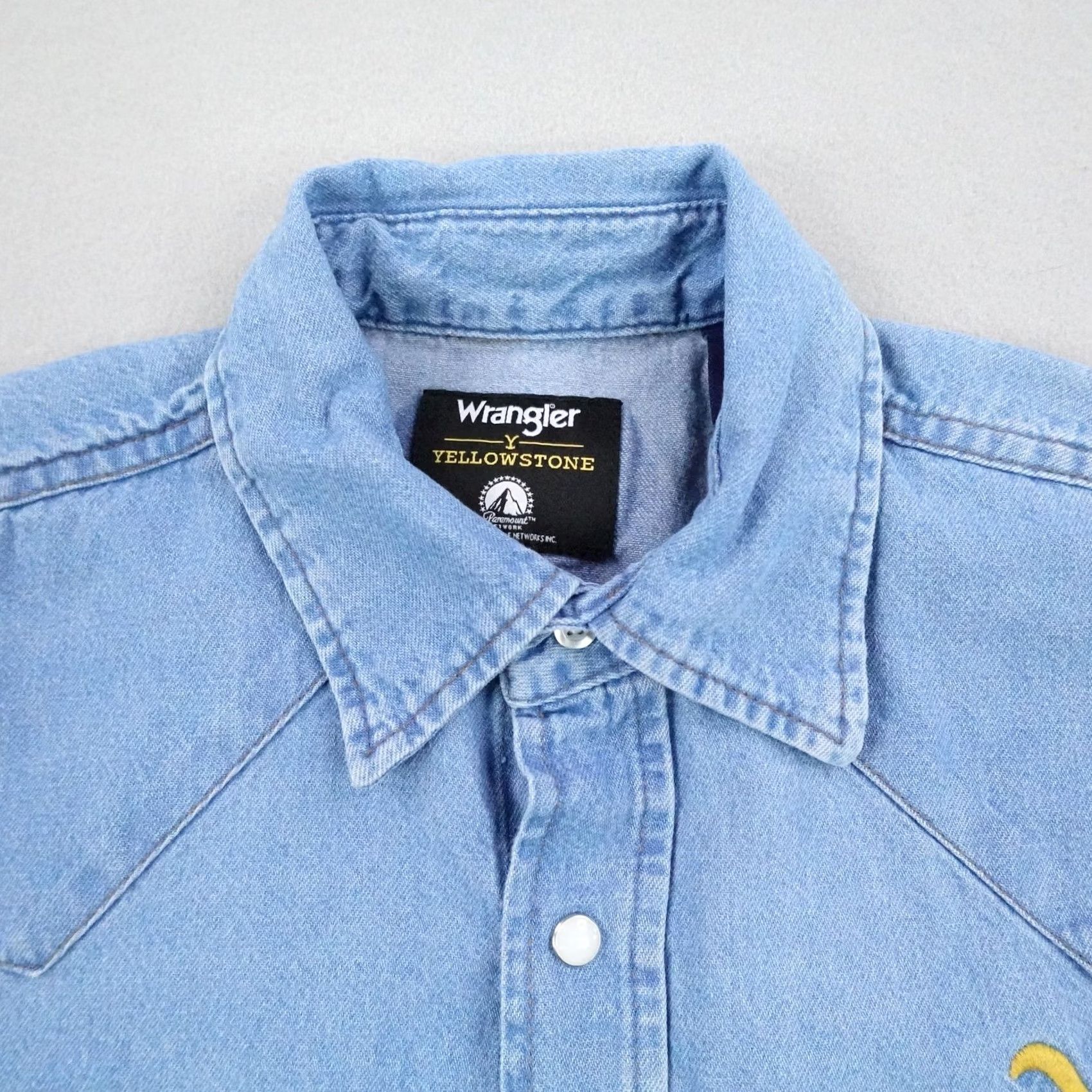 Wrangler Wrangler Shirt Mens Medium Blue Denim Yellowstone Embroidered Western Pearl Snap Size US M / EU 48-50 / 2 - 2 Thumbnail