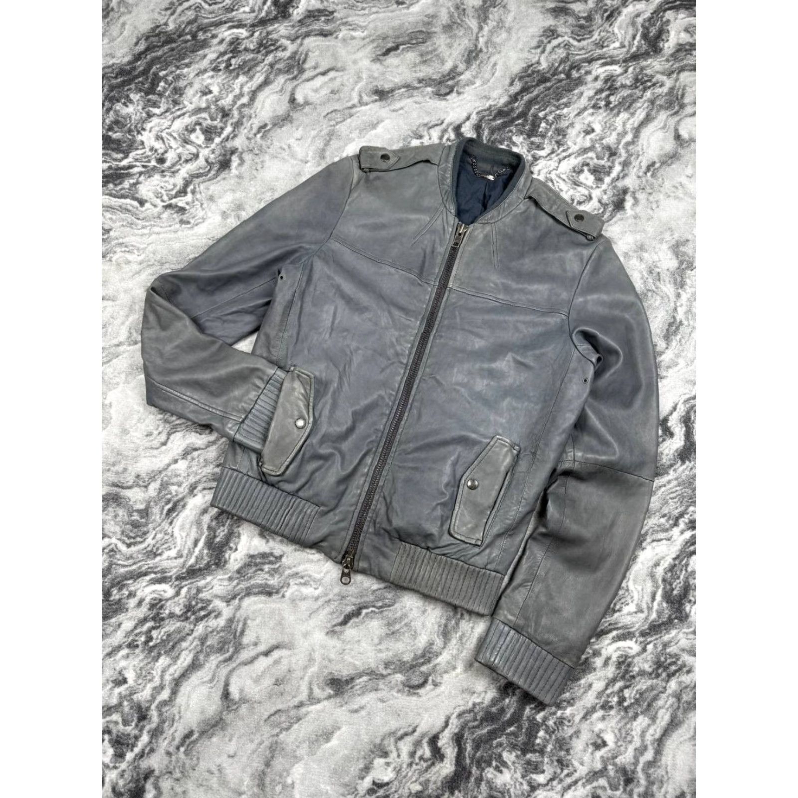 Allsaints AllSaints Jacket Bomber Shirt Men Gray M Leather Zip Zip Front Biker 00s Y2K Casual Spring Fall Winter Mens Size US M / EU 48-50 / 2 - 2 Thumbnail