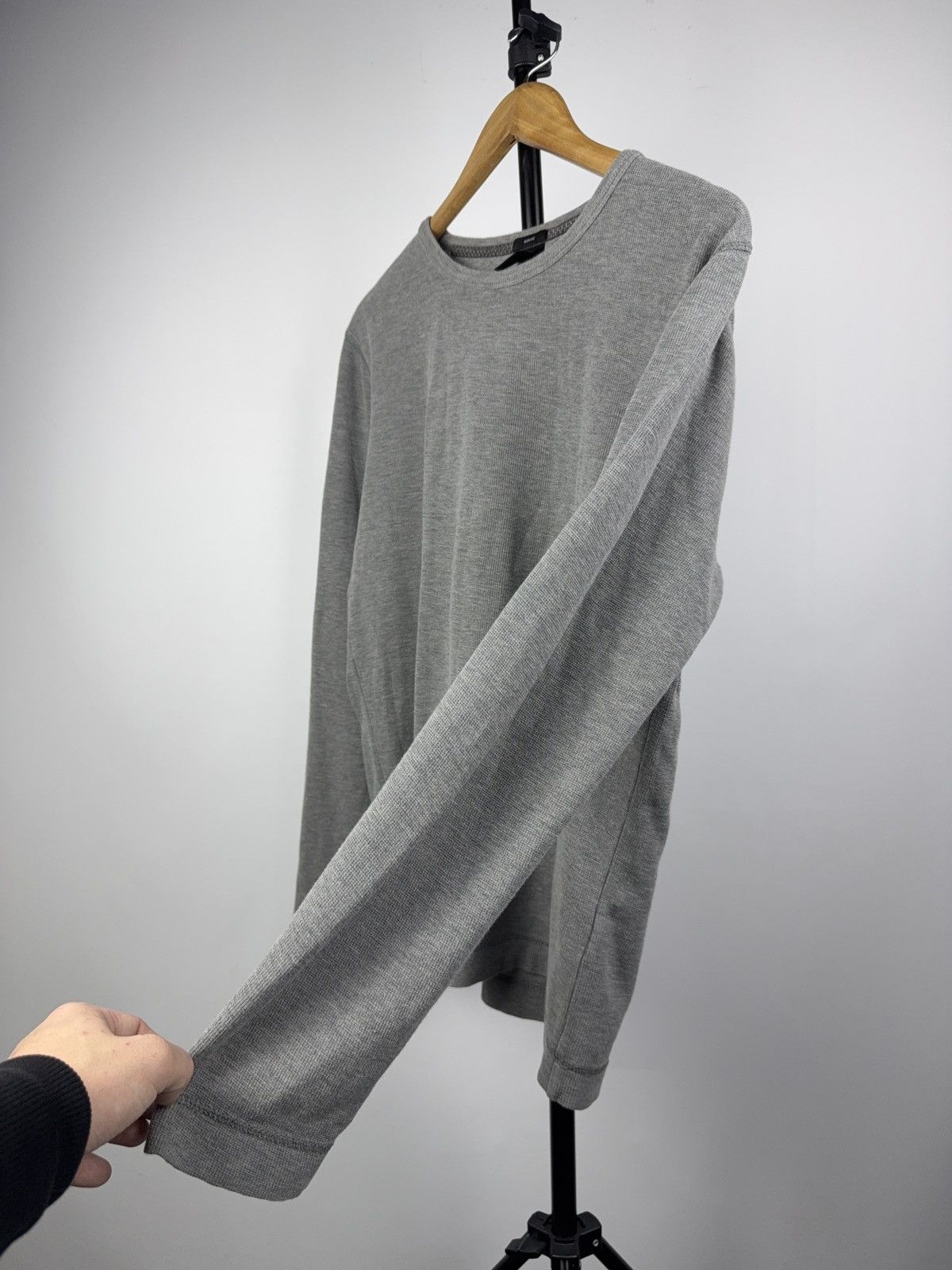 Hugo Boss Luxury BOSS Slim Fit Gray Waffle Knit Long Sleeve Shirt M Size US M / EU 48-50 / 2 - 7 Thumbnail