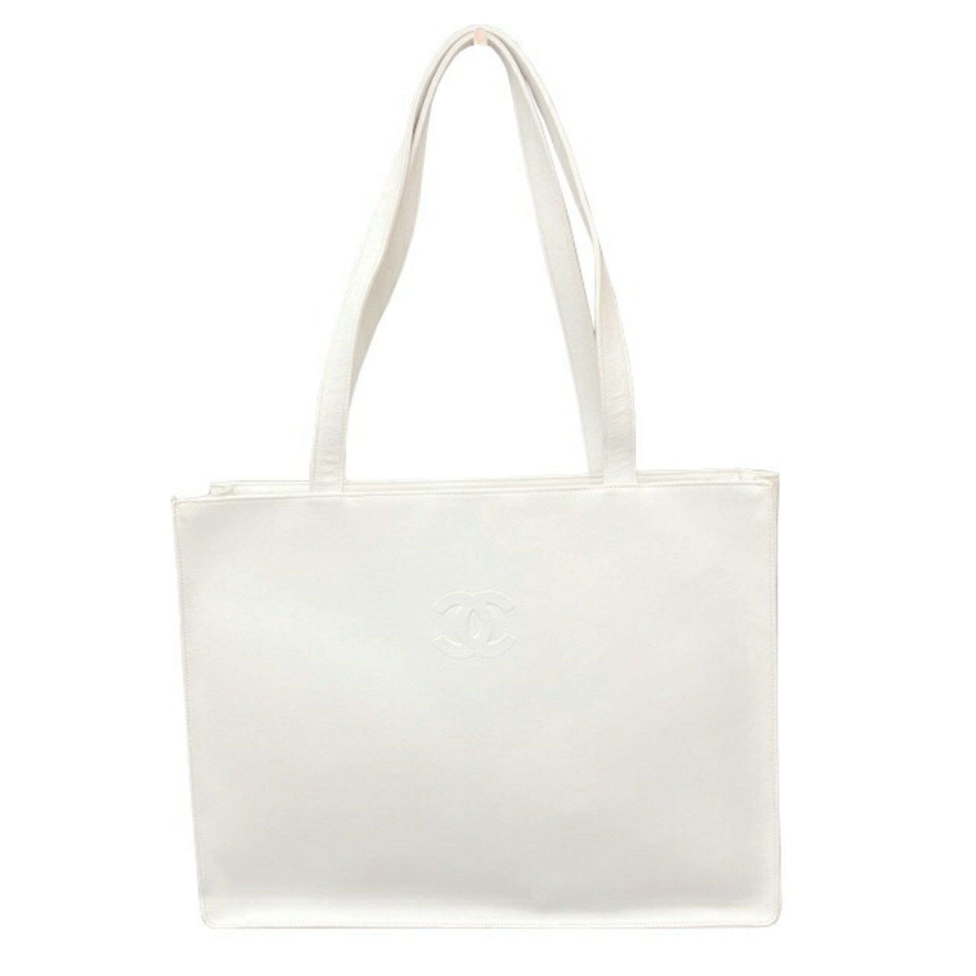 Chanel Coco Mark Camellia Tote Bag White Leather 5Th Series Shoulder Women's