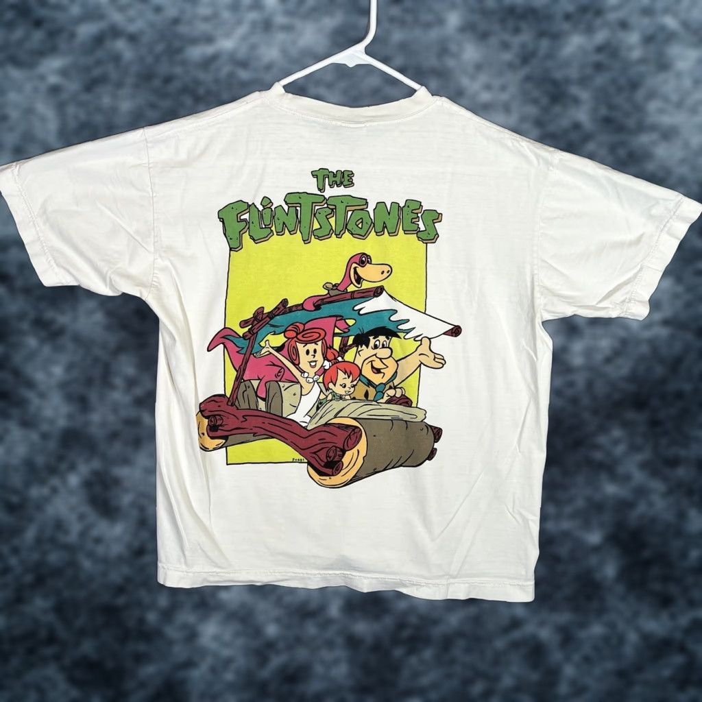 FRED VINTAGE The Flintstones T Shirt Cartoons Mens Short White Adult Large 90s Cartoon Graphic Print Mens Size US L / EU 52-54 / 3 - 1 Thumbnail