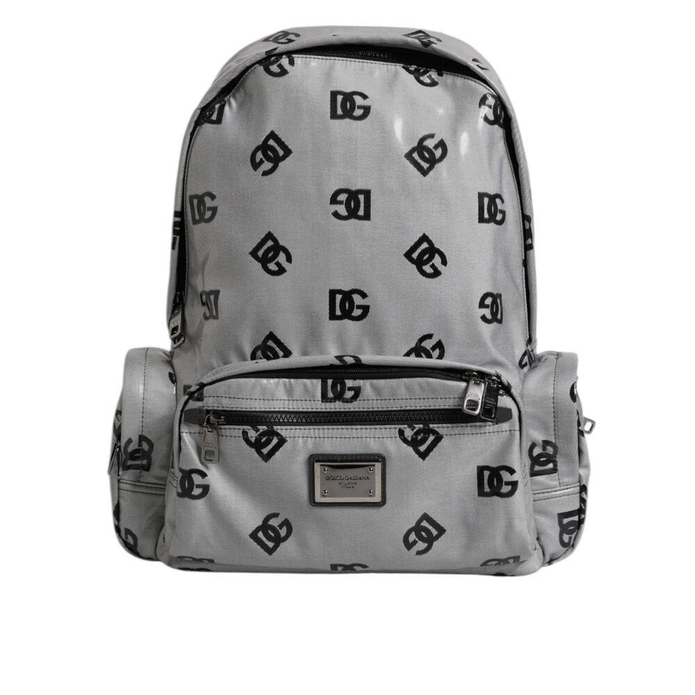 Dolce & Gabbana Dolce & Gabbana Polyester Gray Black DG Logo Plaque Backpack Size ONE SIZE - 1 Thumbnail