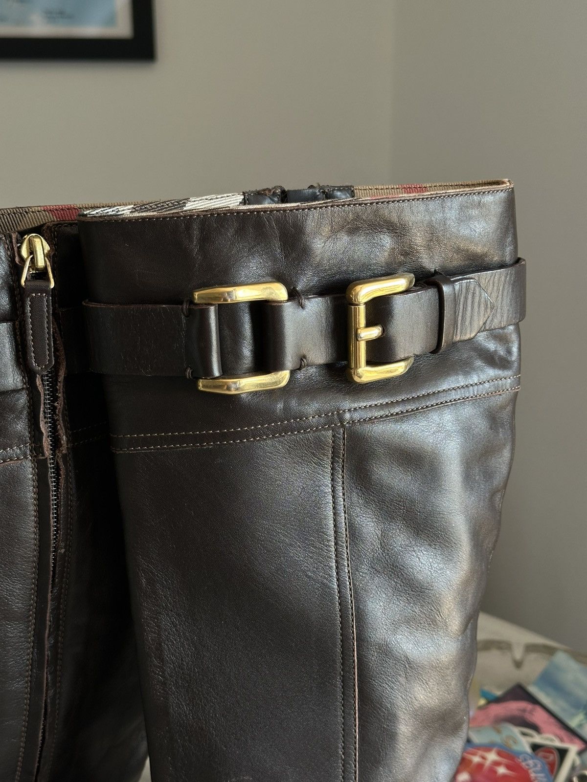 Burberry Burberry High Leather Buckle Riding Boots in Dark Brown Size US 11 / IT 41 - 2 Thumbnail