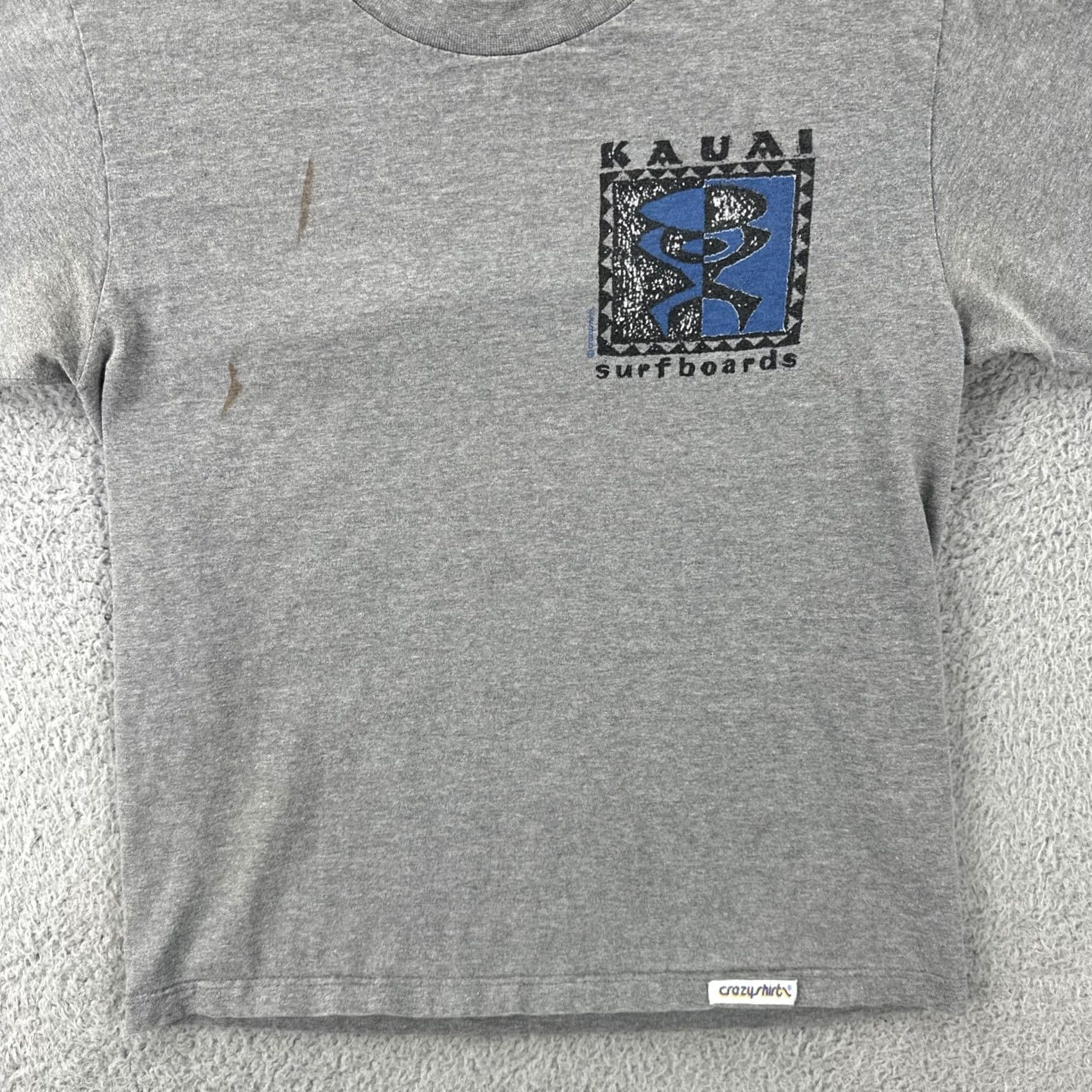 Vintage VINTAGE Crazy Shirts T-Shirt Mens S Gray Knit 100% Cotton Crew Neck Short Sleeve USA 90s Hawaiian Surfboards Stitch Boys? Size US S / EU 44-46 / 1 - 4 Thumbnail