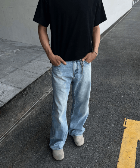 Japanese Brand Blue classic washed all-match casual straight slim jeans Size US 32 / EU 48 - 3 Thumbnail