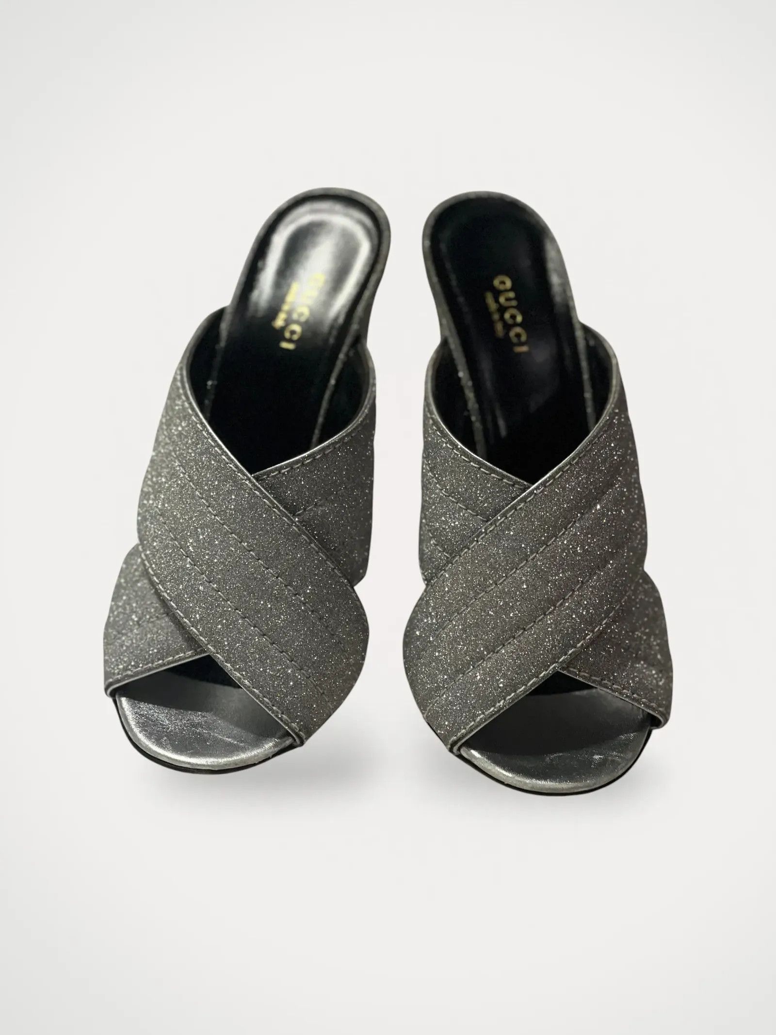 Gucci Gucci Gucci Silver Glitter Webby Slide Sandals Heels Size US 8 / IT 38 - 1 Thumbnail