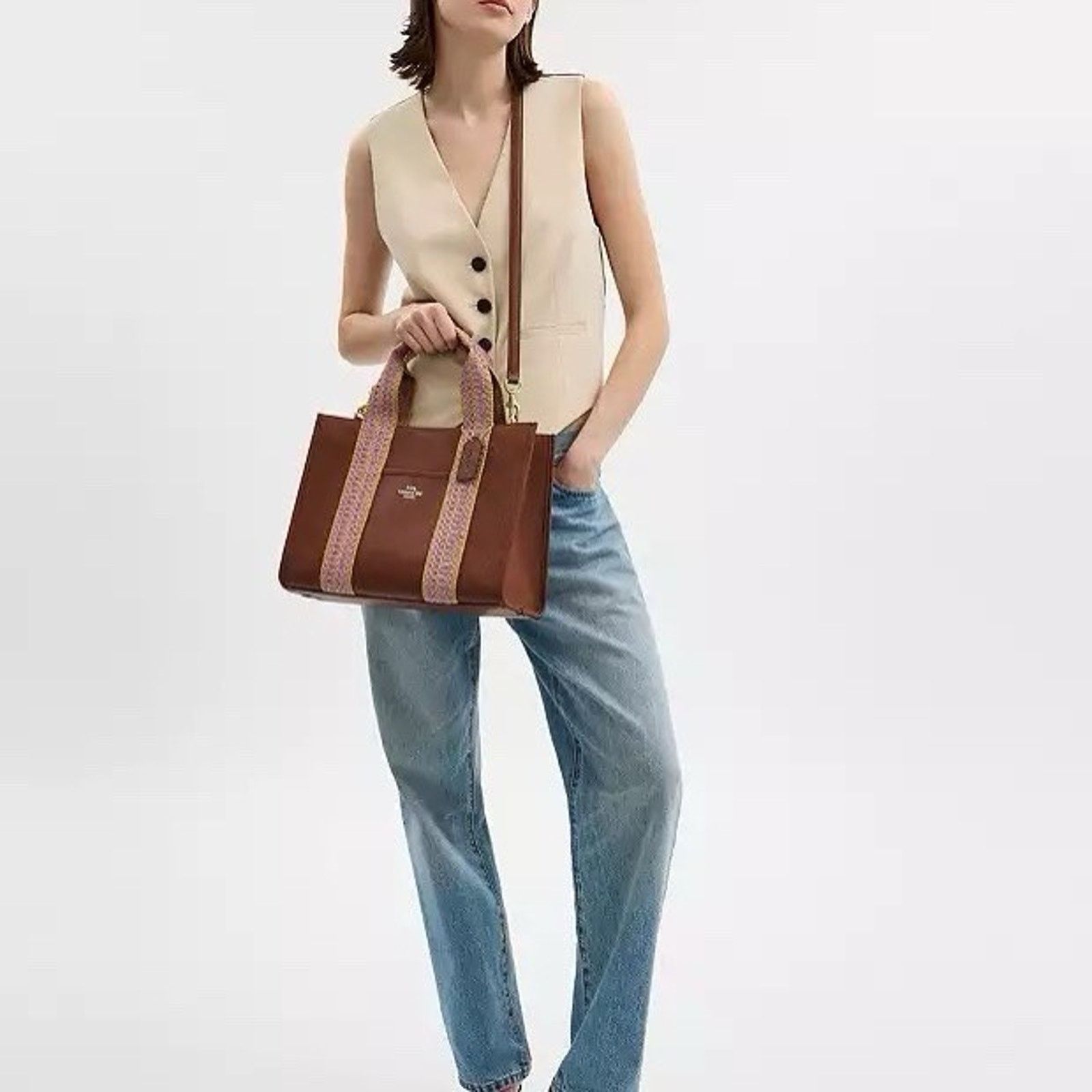 Coach NWT Coach Smith Tote Bag CBG90 Straw Leather Redwood Size ONE SIZE - 7 Thumbnail
