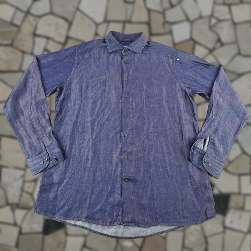 Eton VINTAGE Eton Shirt Mens XL Blue Lyocell Button Up Contemporary Fit 44 17.5 Long Sleeve Size US XL / EU 56 / 4 - 1 Thumbnail