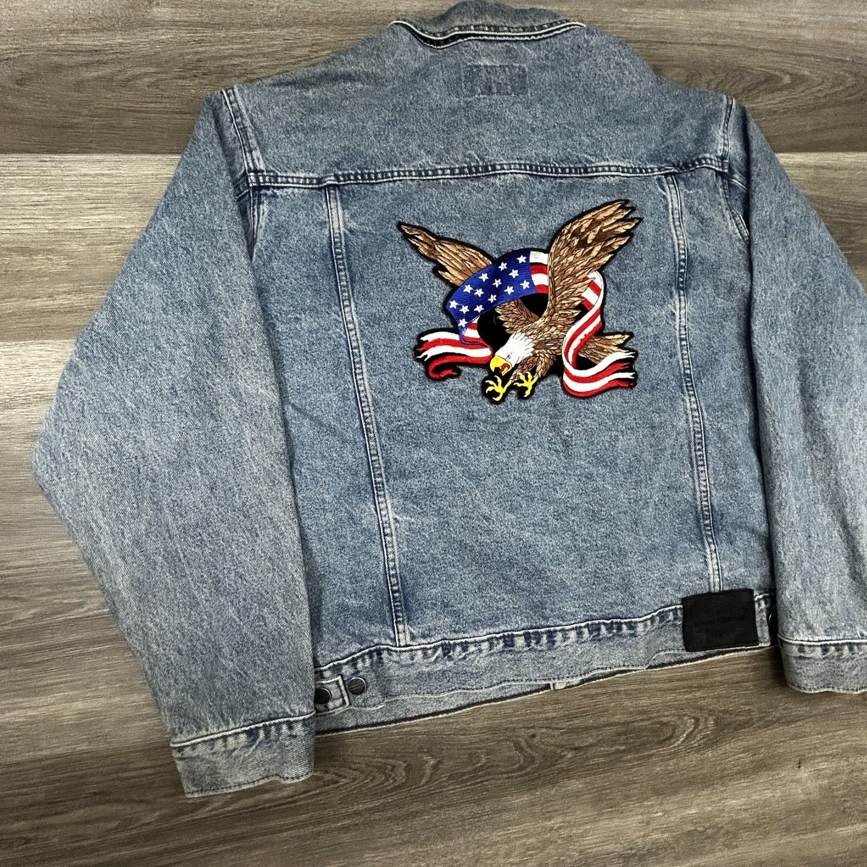 Harley Davidson VINTAGE Harley-Davidson Denim Jacket Mens 2XL Blue Eagle USA Flag Biker 90s Size US XXL / EU 58 / 5 - 5 Thumbnail