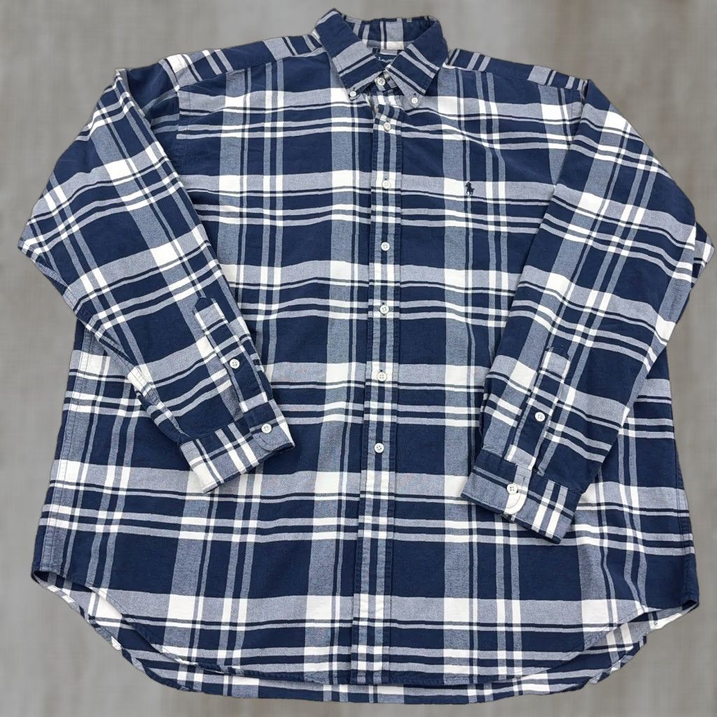 Ralph Lauren VINTAGE Ralph Lauren Shirt Men XL Blue White Plaid Button-Up Oxford Blake Tartan 90s Style Mens Size US L / EU 52-54 / 3 - 1 Thumbnail