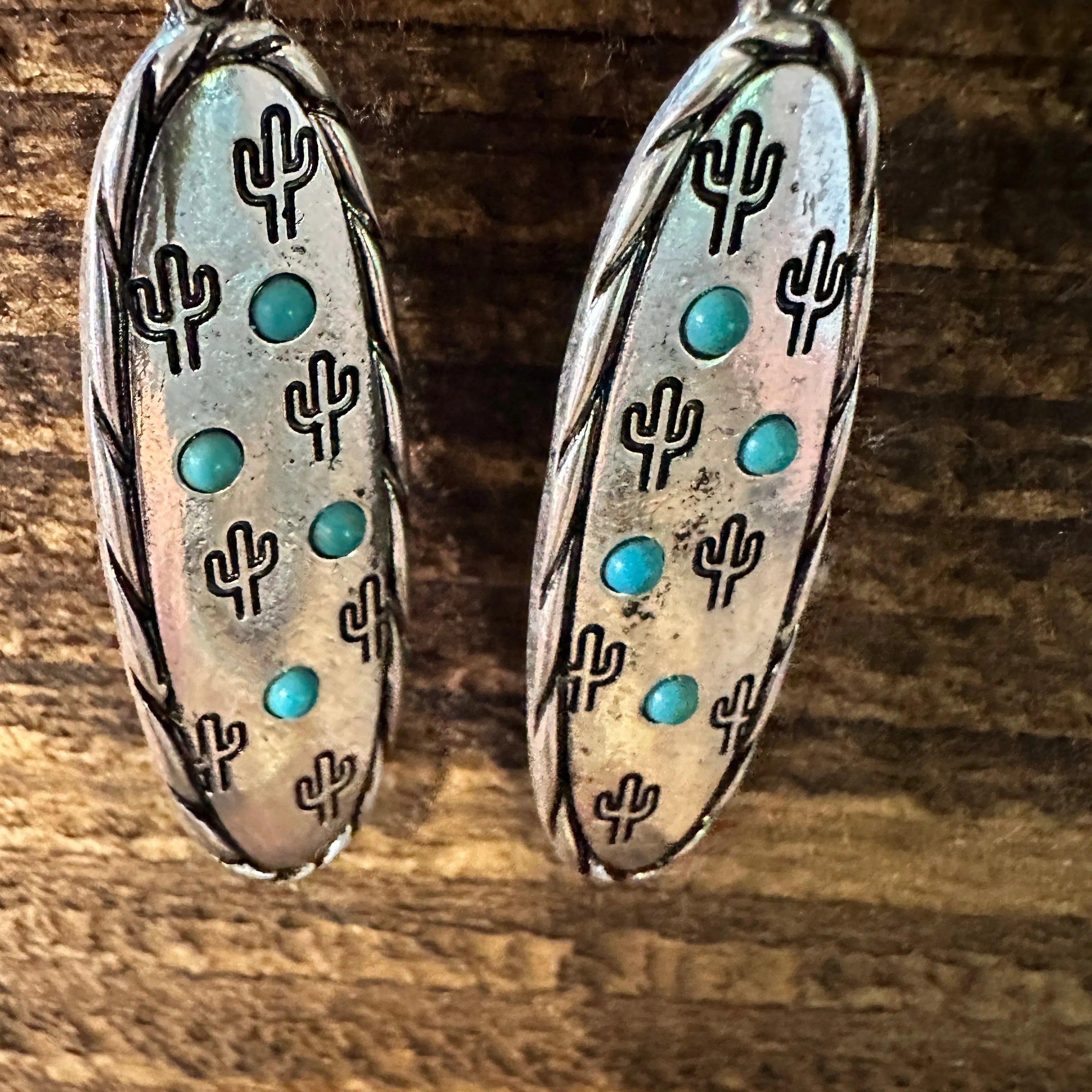 Other Boho Hippie Cowgirl Western Stamped Stone Silver Earrings - Size ONE SIZE - 4 Thumbnail