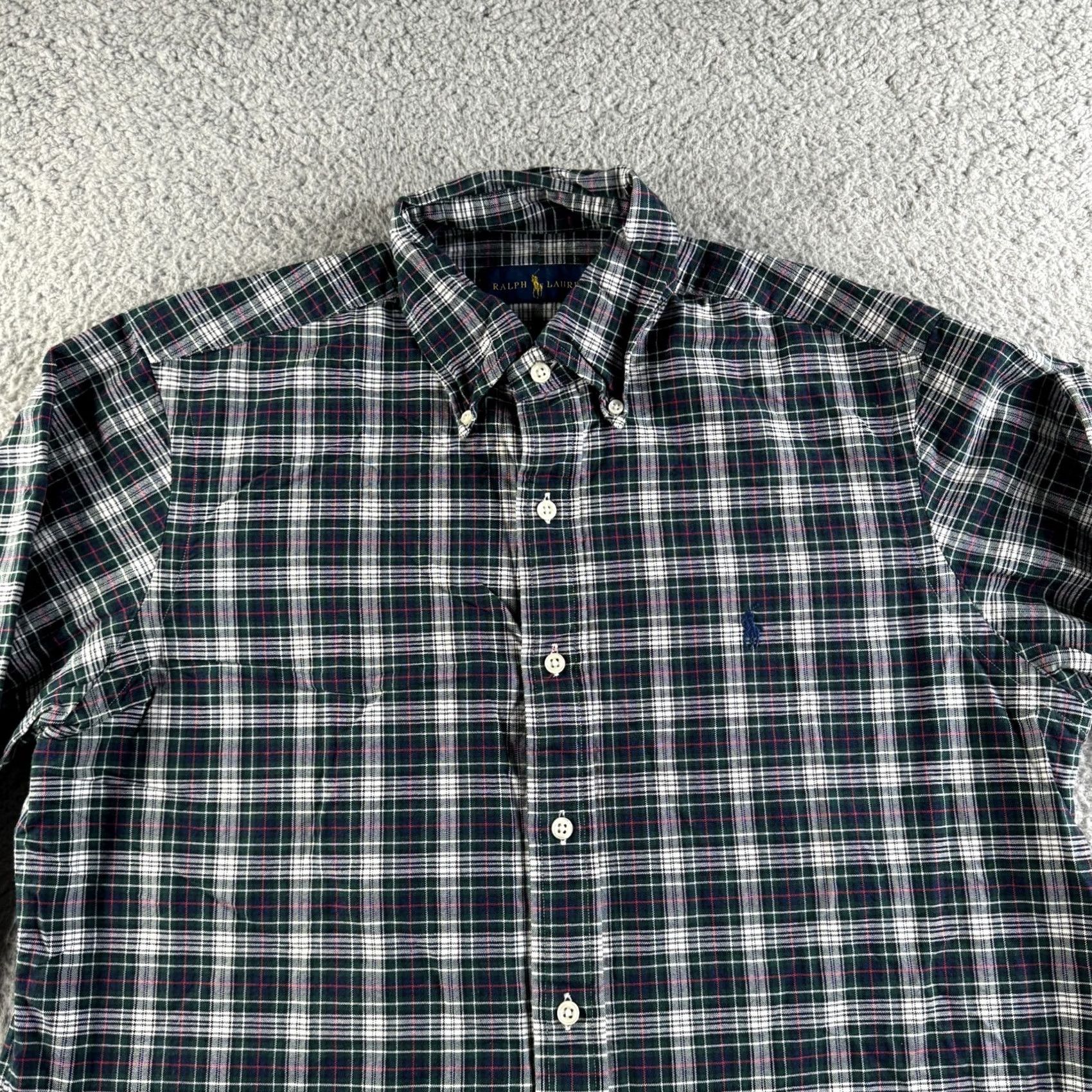 Ralph Lauren VINTAGE Ralph Lauren Shirt Mens M Green White Tartan Plaid Button-Up Midweight Size US M / EU 48-50 / 2 - 2 Thumbnail