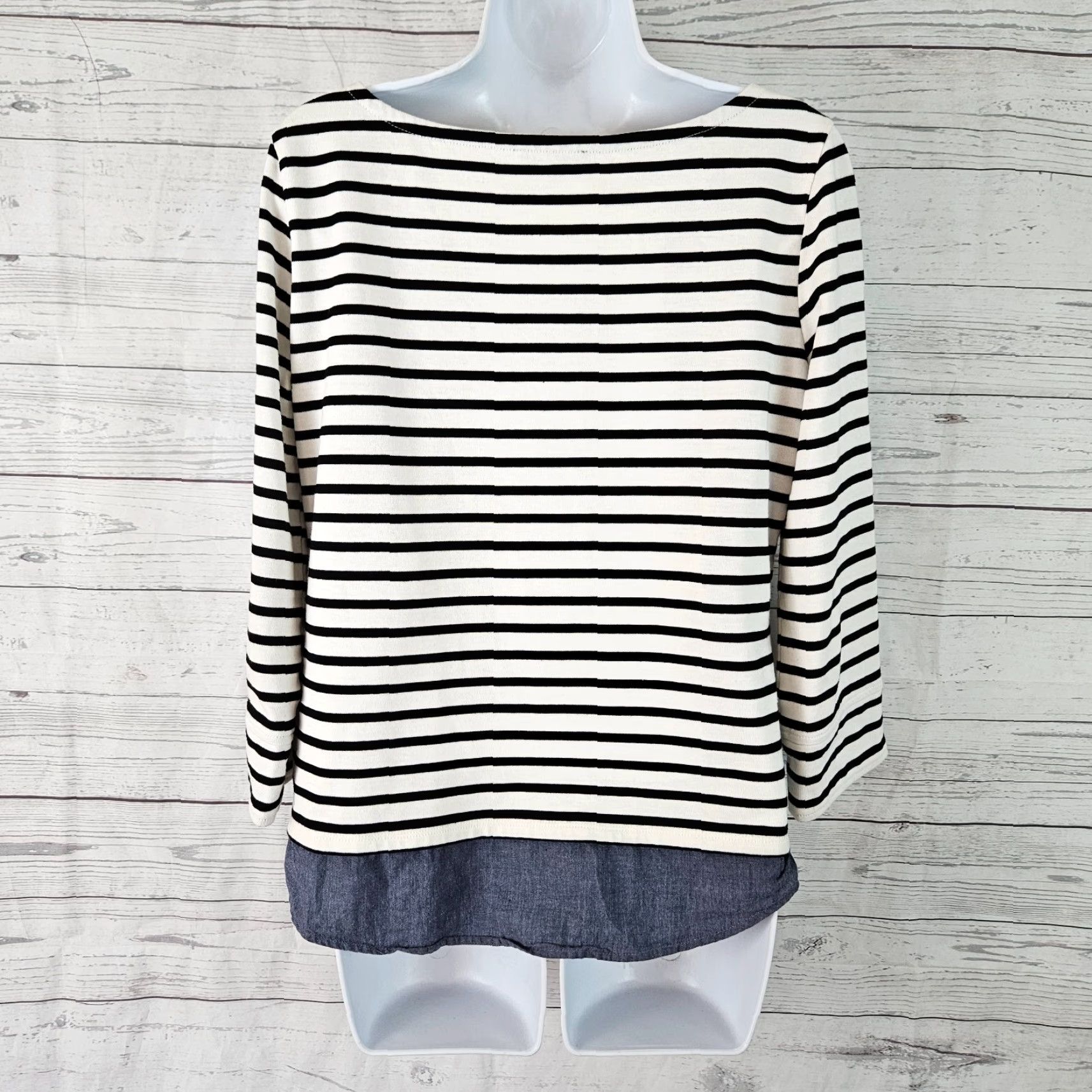 Market Market & Spruce Womens Top 3/4 Sleeve Size M Black White Stripe Blouse Shirt Multicolor Pattern Striped Casual Womens Size M / US 6-8 / IT 42-44 - 3 Thumbnail