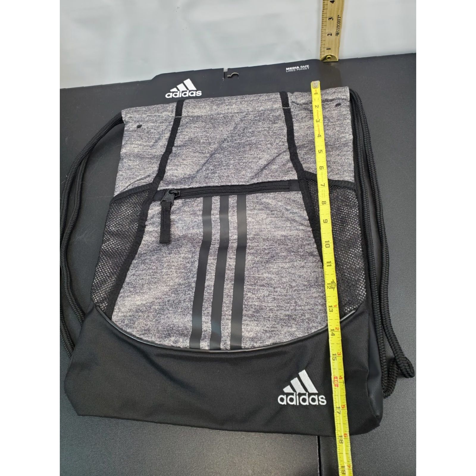 Adidas adidas Sackpack Unisex Gray Drawstring Luggage Bag Backpack Medium Size ONE SIZE - 4 Thumbnail
