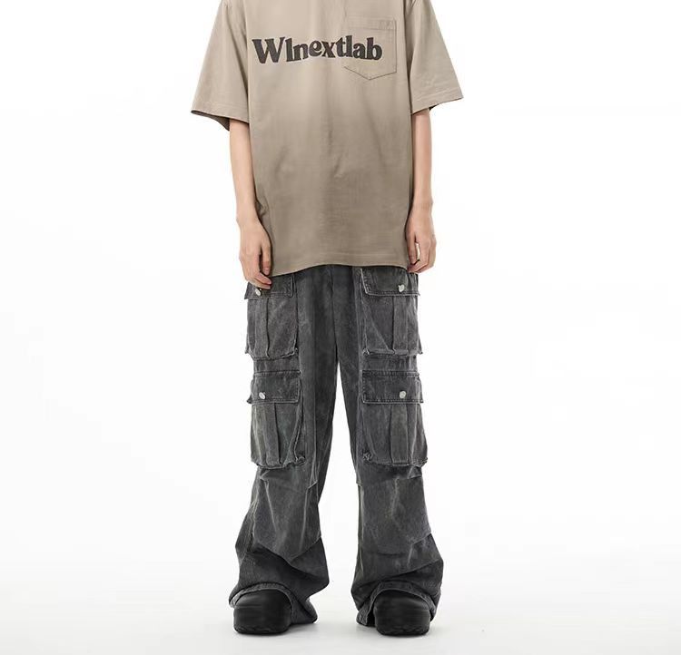 Japanese Brand Street Hip Hop Washed Vintage Multi-Pocket Jeans Size US 33 - 4 Thumbnail