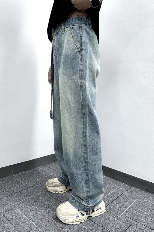 Japanese Brand × Vintage Vintage washed loose versatile wide-leg jeans with belt Size US 32 / EU 48 - 3 Thumbnail