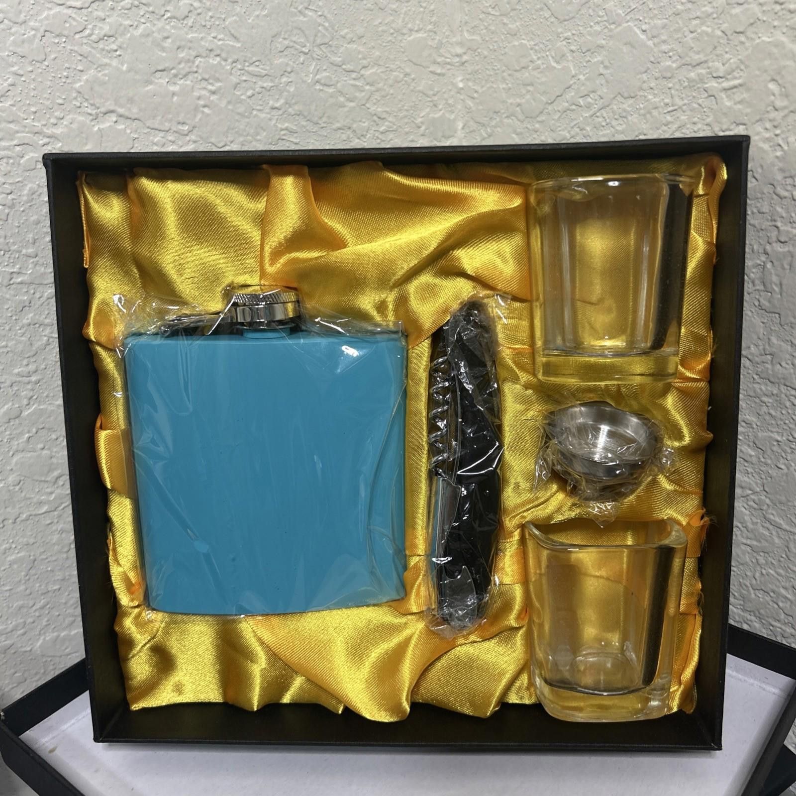 Designer BLUE FLASK SET & 2 Glass Shot Glasses And Corkscrew GIFT BOX Size ONE SIZE - 1 Thumbnail