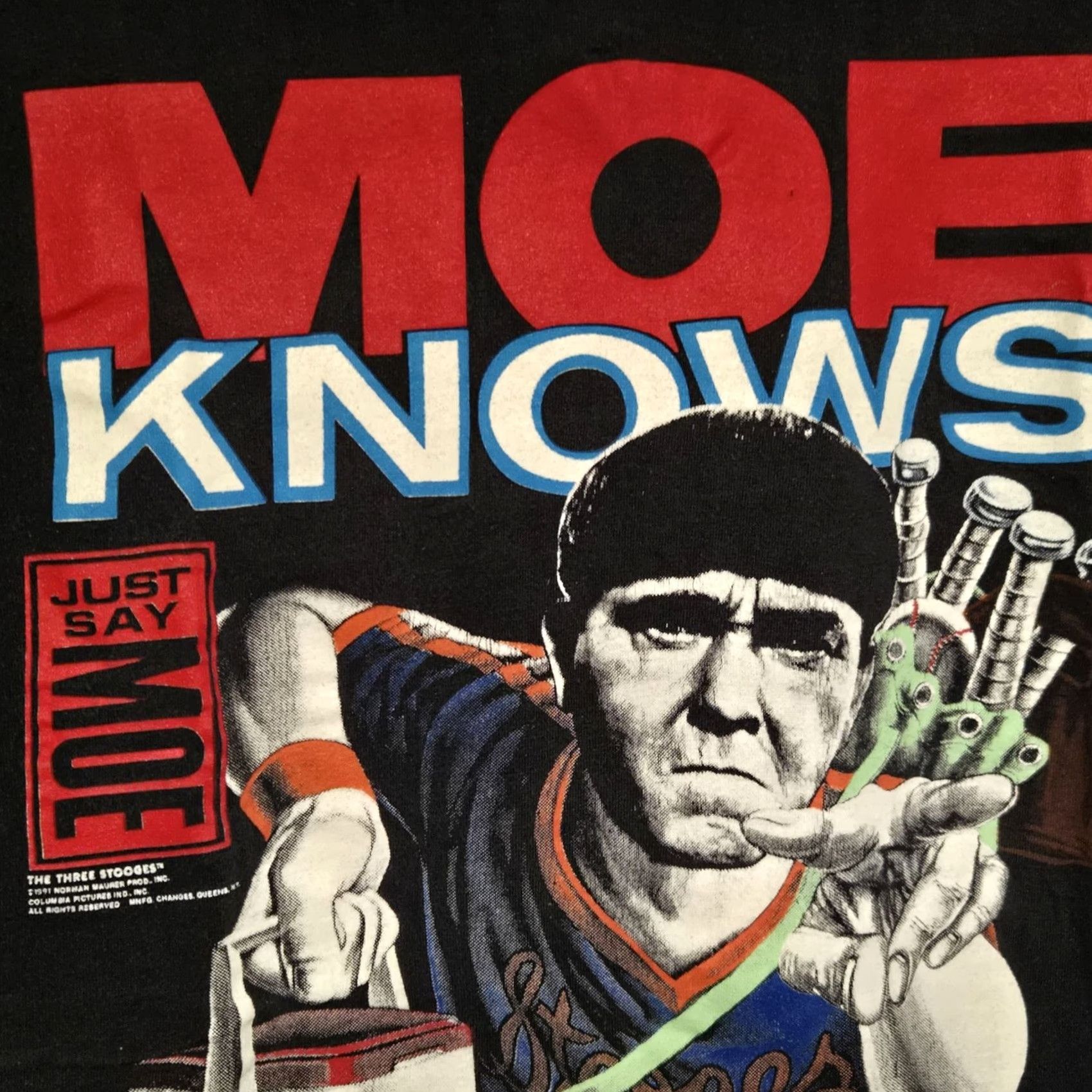 Changes VINTAGE 1991 Three Stooges Moe Knows Softball Single Stitch T-Shirt Large Mens Black Cotton Graphic Tee 1990s Sportswear/Beach Personalized Size US L / EU 52-54 / 3 - 3 Thumbnail