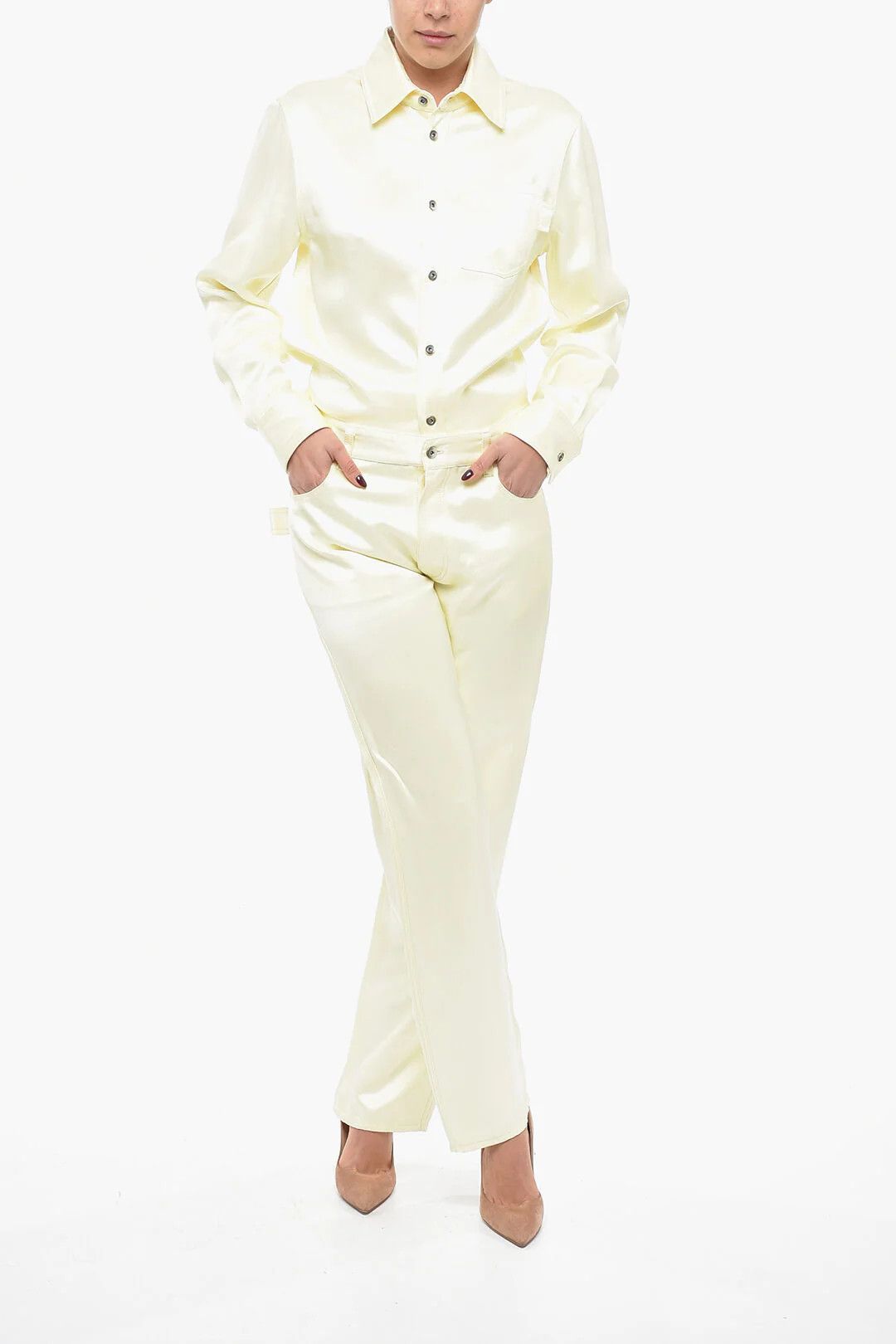 Bottega Veneta og1mm0426 Loose-Fit Viscose and Silk-Blend Pant in Yellow Size 28" / US 6 / IT 42 - 4 Thumbnail