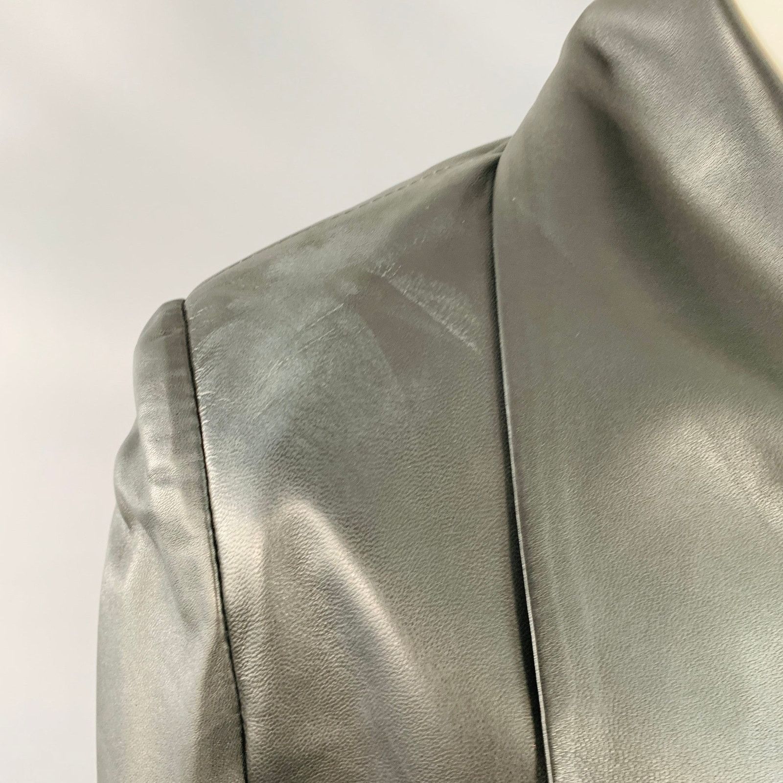 Other Black Leather Cropped Large Lapel Open Front Jacket Blazer Size XS / US 0-2 / IT 36-38 - 6 Thumbnail