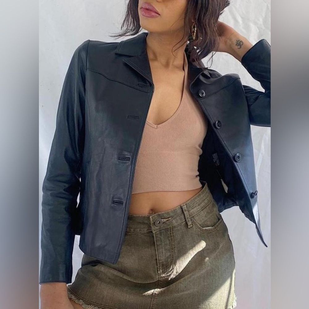 Vintage 90s Vintage Rue 21 genuine leather black blazer jacket mediu Size M / US 6-8 / IT 42-44 - 1 Thumbnail