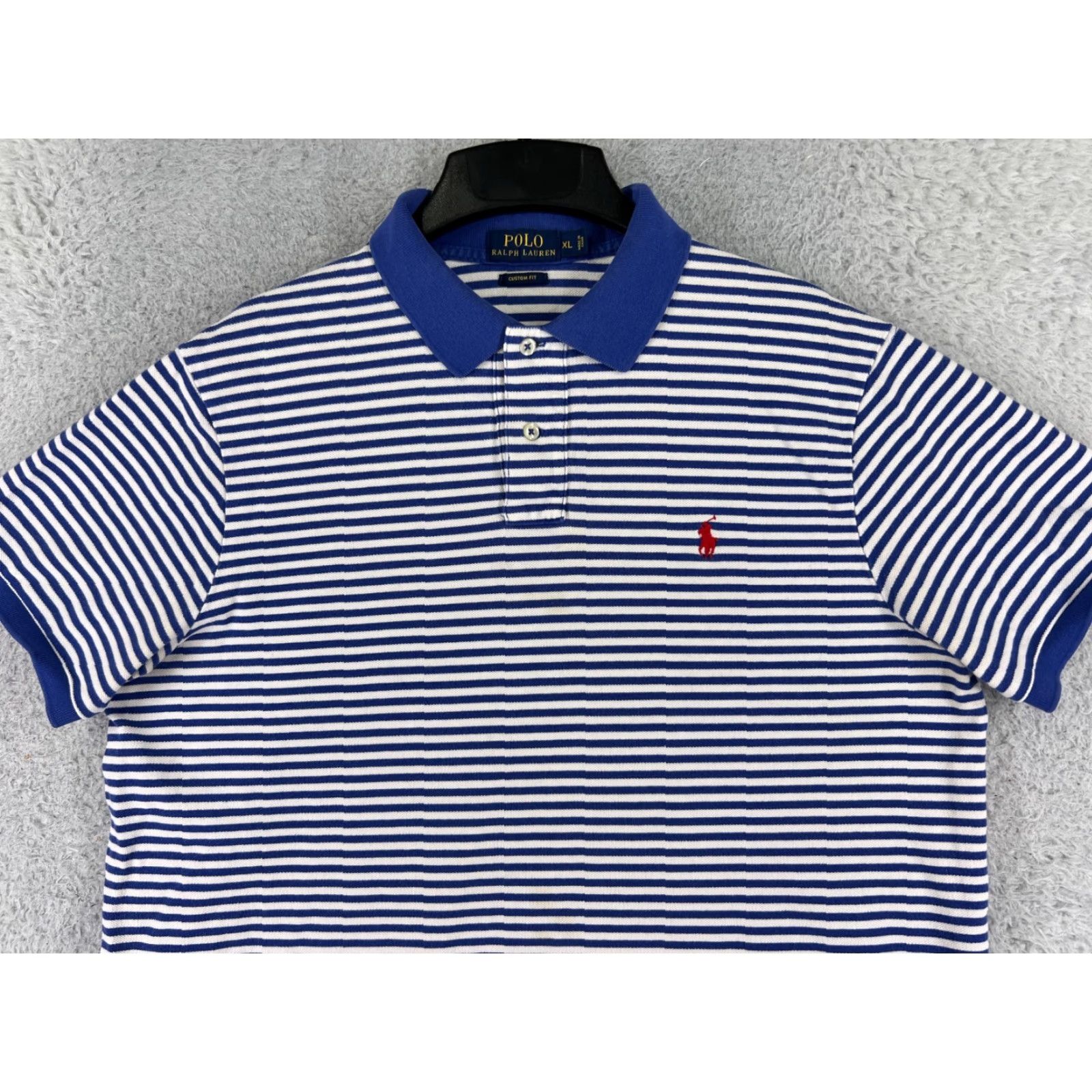 Ralph Lauren VINTAGE Ralph Lauren Polo Shirt Adult XL White Blue Stripe Pony Golf Cotton Slim Fit Mens Size US XL / EU 56 / 4 - 4 Thumbnail