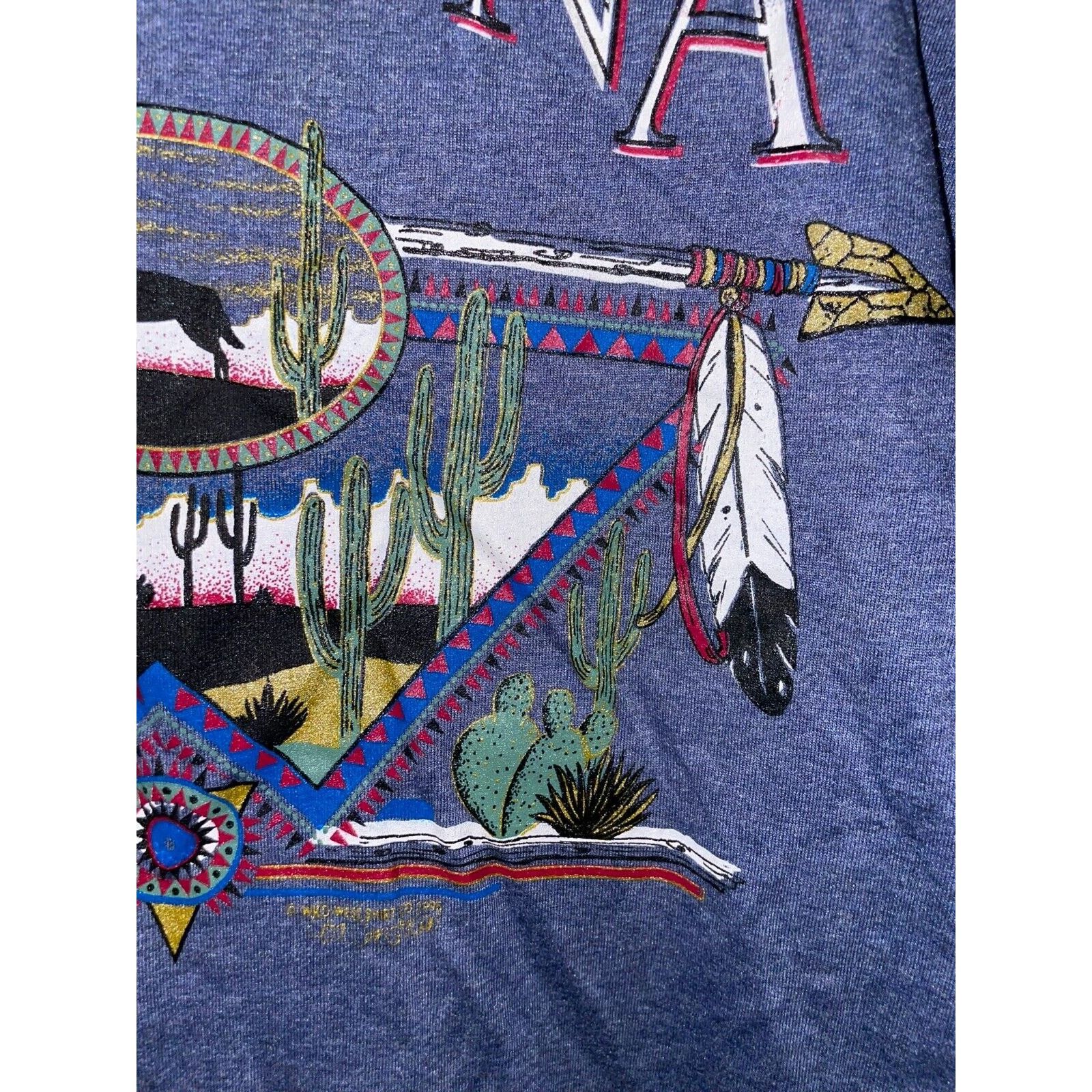Jerzees Vintage Arizona Shirt Blue Native American Mountain Tee 90s Size US M / EU 48-50 / 2 - 4 Thumbnail