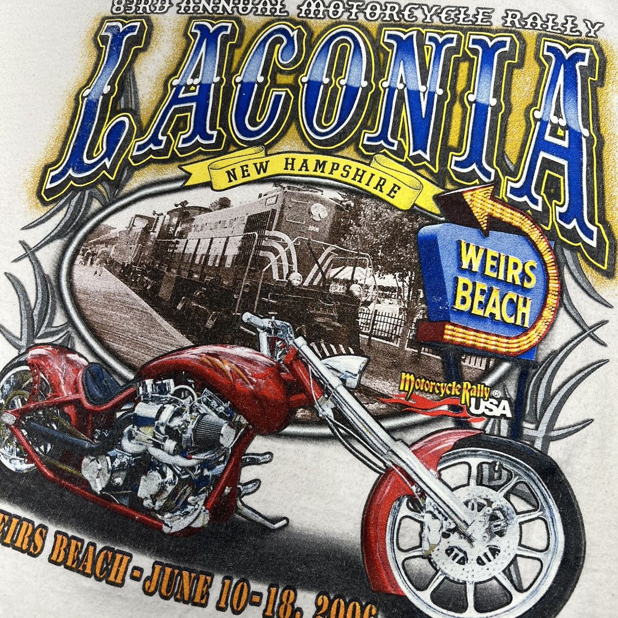 Vintage Laconia Motorcycle Rally Tee Shirt White Biker New Hampshire Size US XL / EU 56 / 4 - 15 Thumbnail