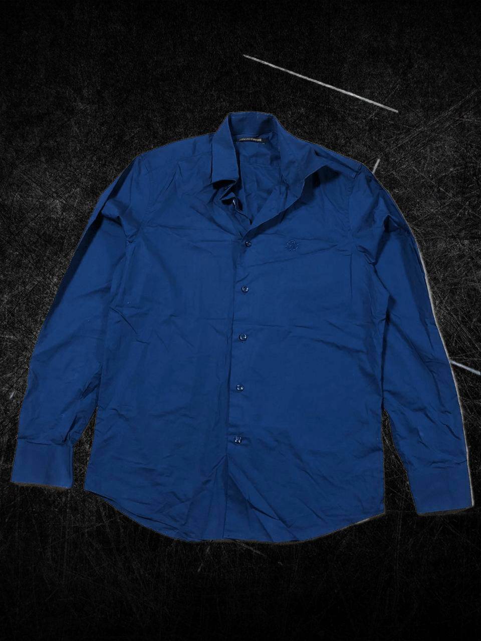 Roberto Cavalli Navy Blue Men Dress Shirt