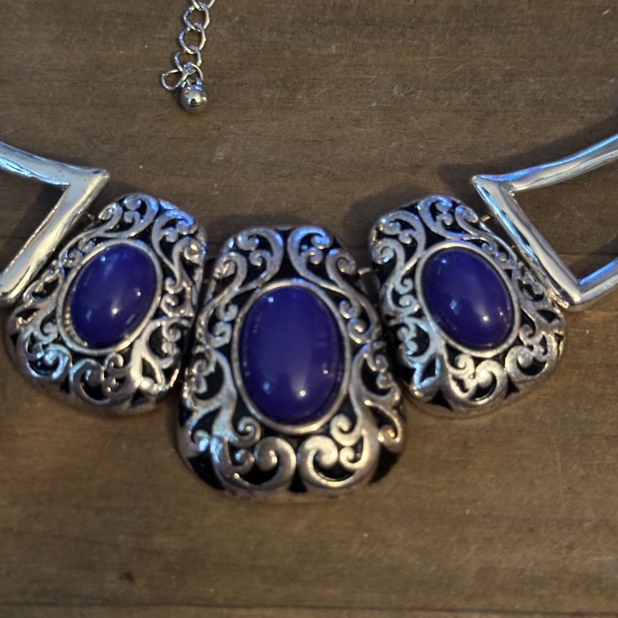 Other Silver tone ornate blue cabochon stone statement necklace Size ONE SIZE - 3 Thumbnail