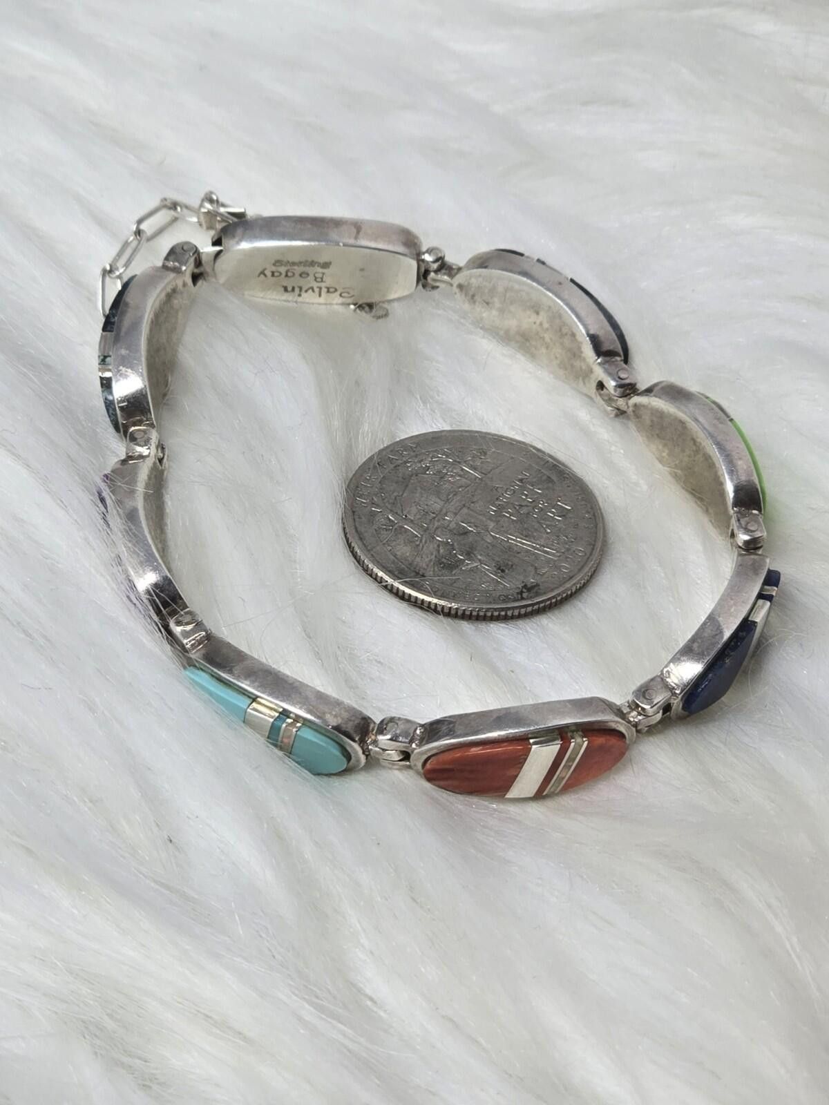 Other Calvin Begay Navajo Multi Stone Inlay Sterling Bracelet Size ONE SIZE - 3 Thumbnail