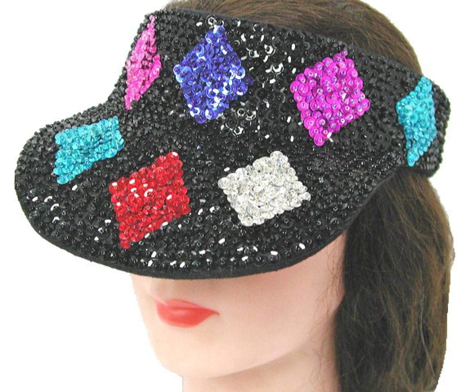 Designer Sequin Sun Visor Black with Diamond Space Size ONE SIZE - 1 Preview