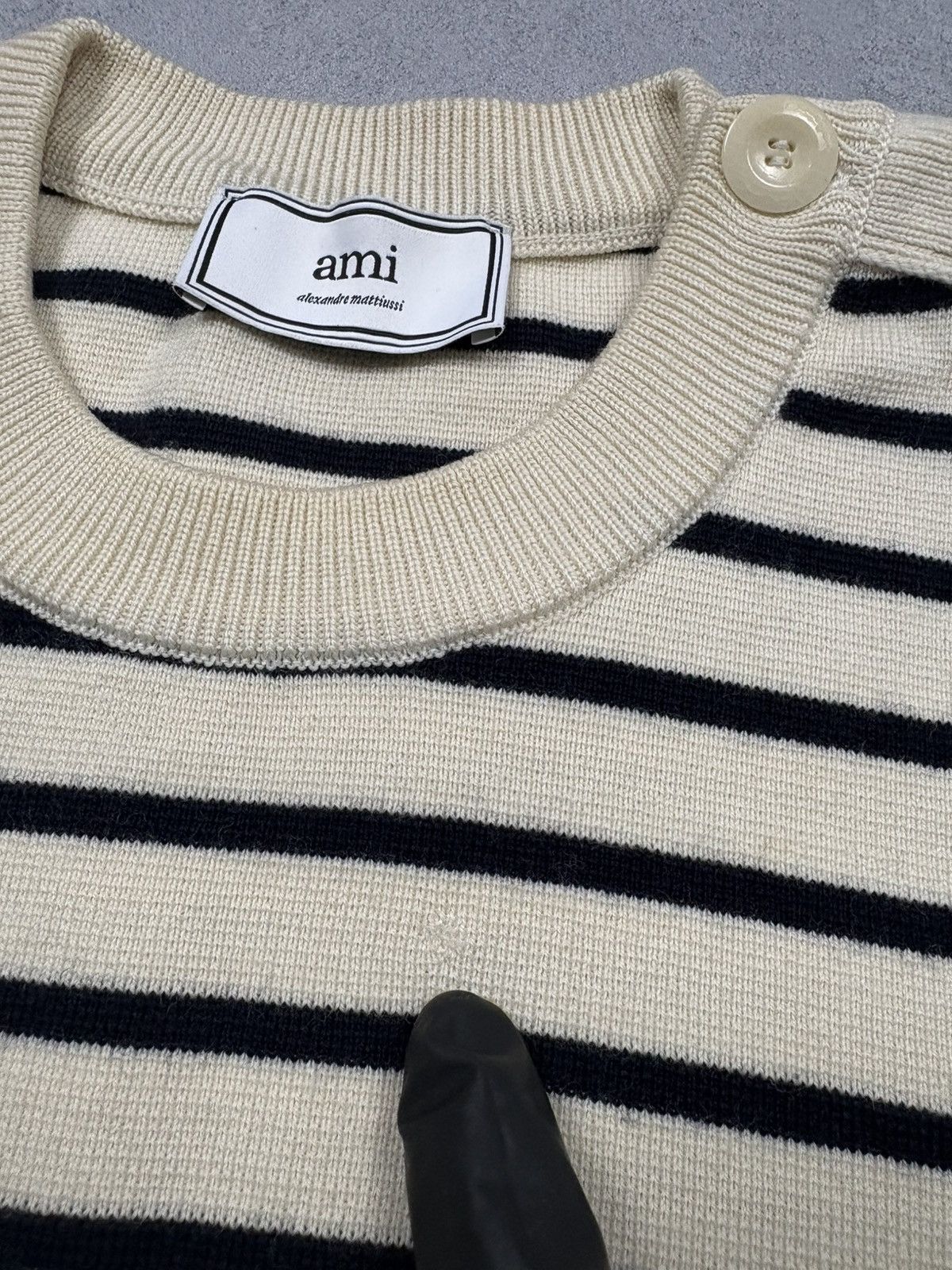 AMI AMI Merino Wool Striped Knit Sweater Button Shoulder Breton Size M / US 6-8 / IT 42-44 - 7 Thumbnail