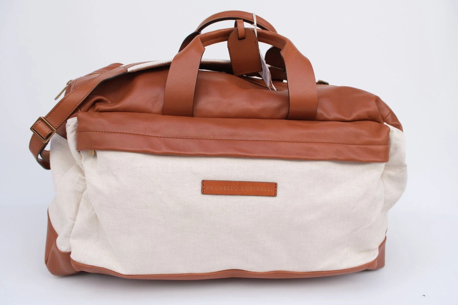 Brunello Cucinelli New Brunello Cucinelli Brown Beige Leather Weekend Bag Size ONE SIZE - 1 Thumbnail