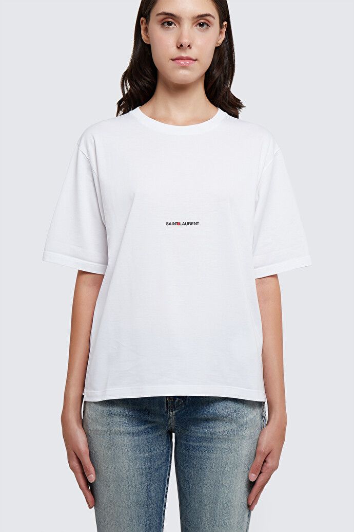 Saint Laurent Paris o1s1wg110625 460876 Rive Gauche T-Shirt in White Size US L / EU 52-54 / 3 - 3 Thumbnail