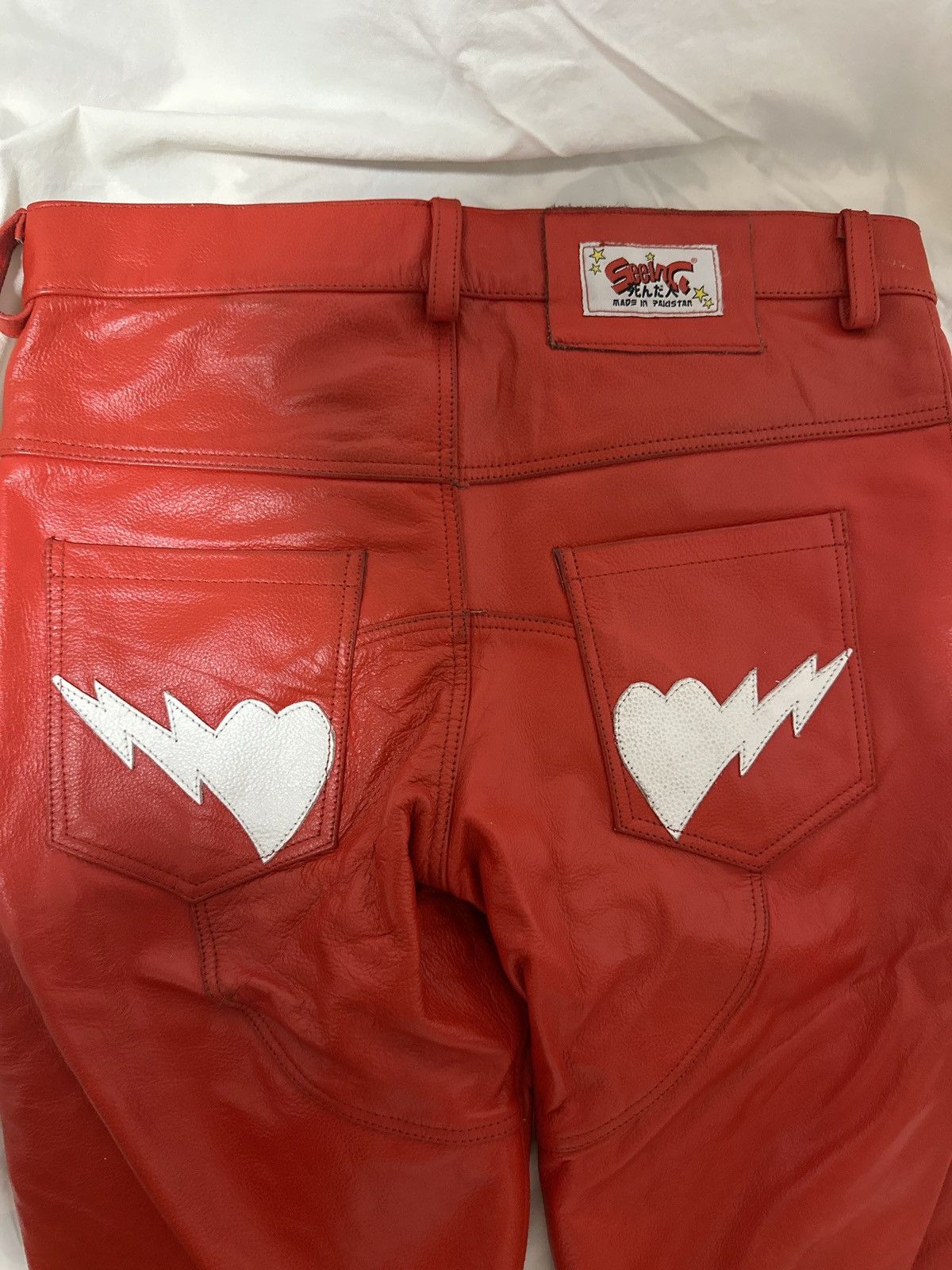 seeingDEADpeople SeeingDeadPeople Red Leather Bone Pants Size US 32 / EU 48 - 4 Thumbnail