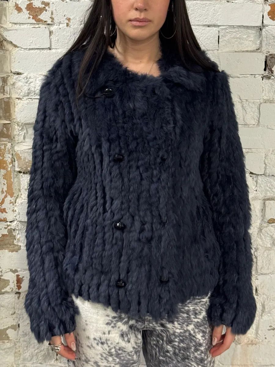 Marc Jacobs 2010s Marc Jacobs Navy Rabbit Fur Officer Jacket Size M / US 6-8 / IT 42-44 - 2 Thumbnail