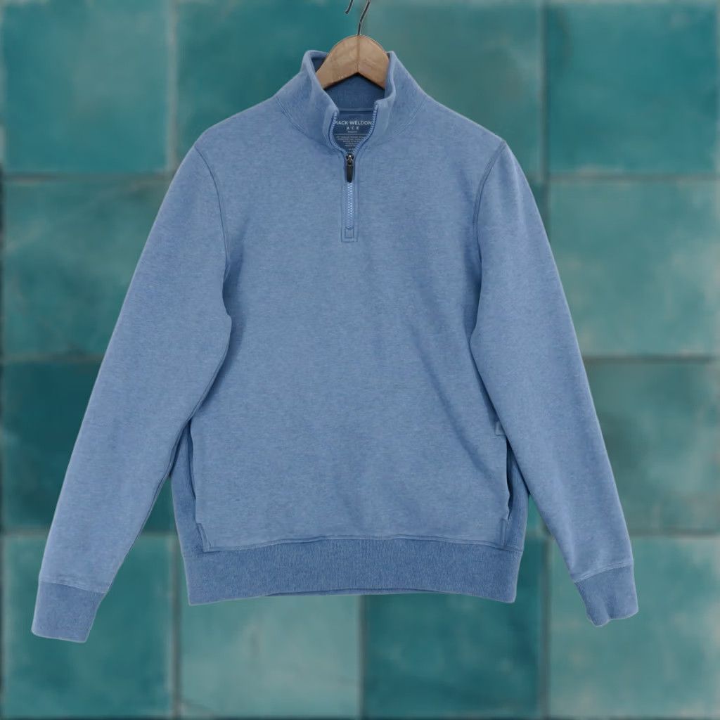Vintage Mack Weldon Ace Pullover Mens M Blue Heather 1/4 Zip Mock Neck Cotton Sweatshirt Size US M / EU 48-50 / 2 - 1 Thumbnail
