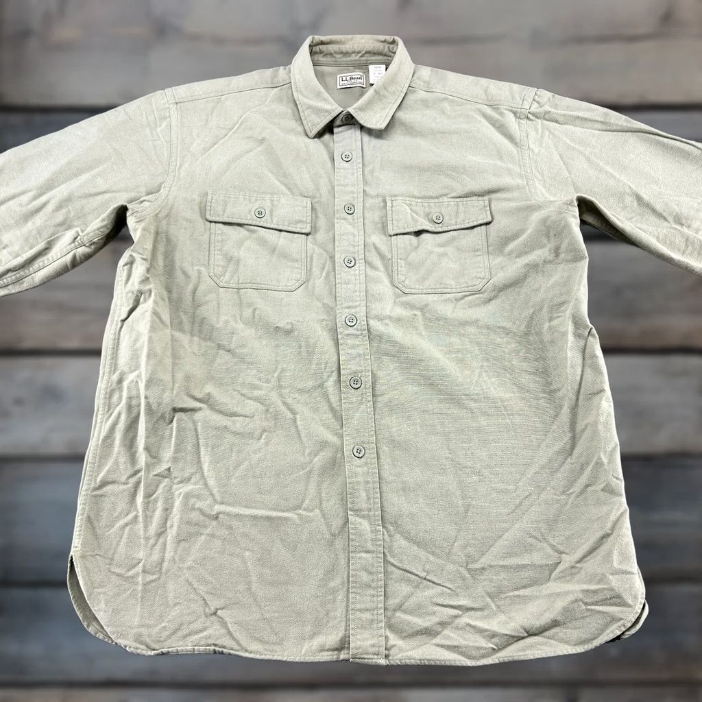 Vintage VINTAGE LL Bean Shirt Mens XL Beige Button-Up Long Sleeve Solid Cotton Chamois Flannel 90s Mens Size US XL / EU 56 / 4 - 1 Thumbnail