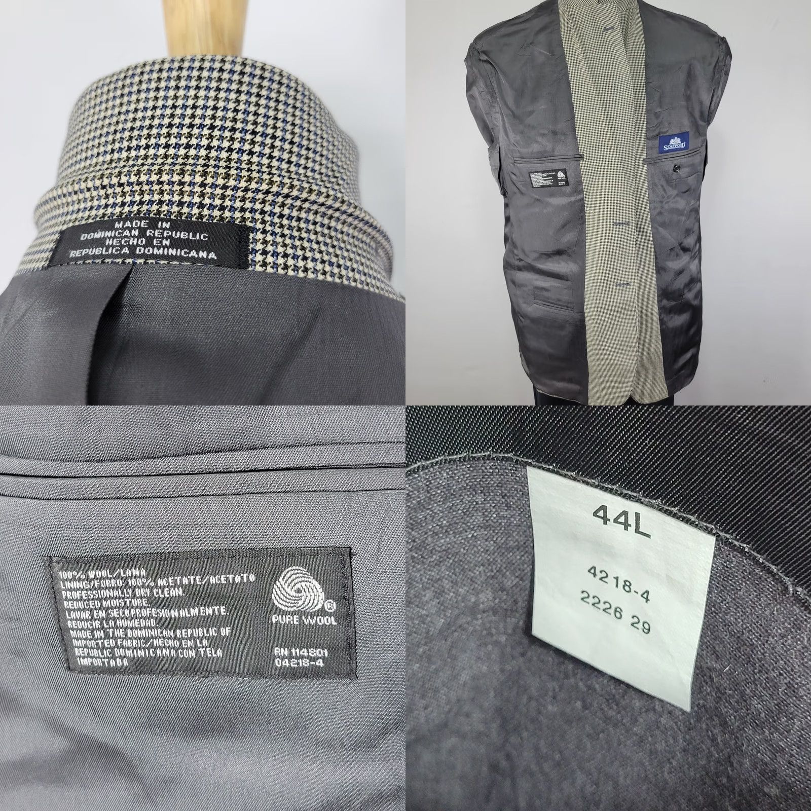 Stafford Stafford Sport Coat Blazer Mens 44L Wool Multi Color Houndstooth Two Button Size 44R - 9 Thumbnail