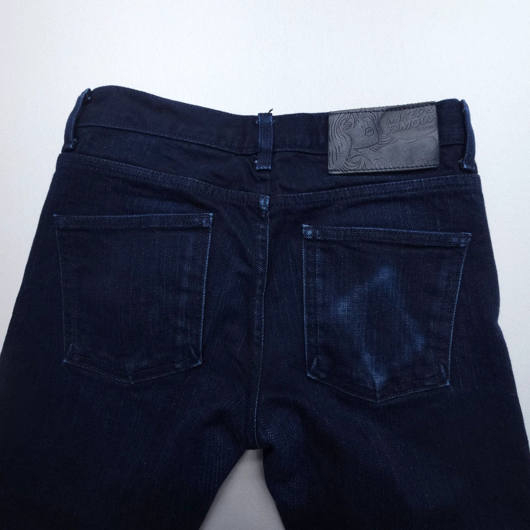 Vintage Naked & Famous Denim Skinny Jeans Indigo Stretch Selvedge Mens 31 x 28 Dark Wash Regular 5-Pocket Denim Cotton Blend Blue Jeans Mens Size US 31 - 4 Thumbnail
