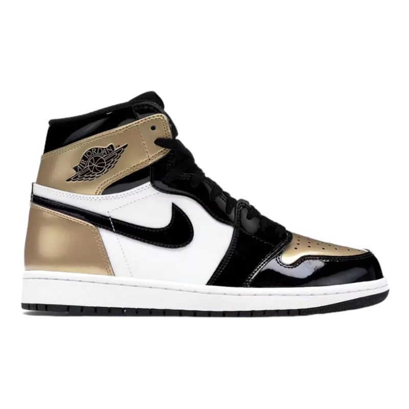 image of Air Jordan 1 High Patent Gold Toe Shoes in Black/Metallic Gold/Summit White, Men's (Size 10)