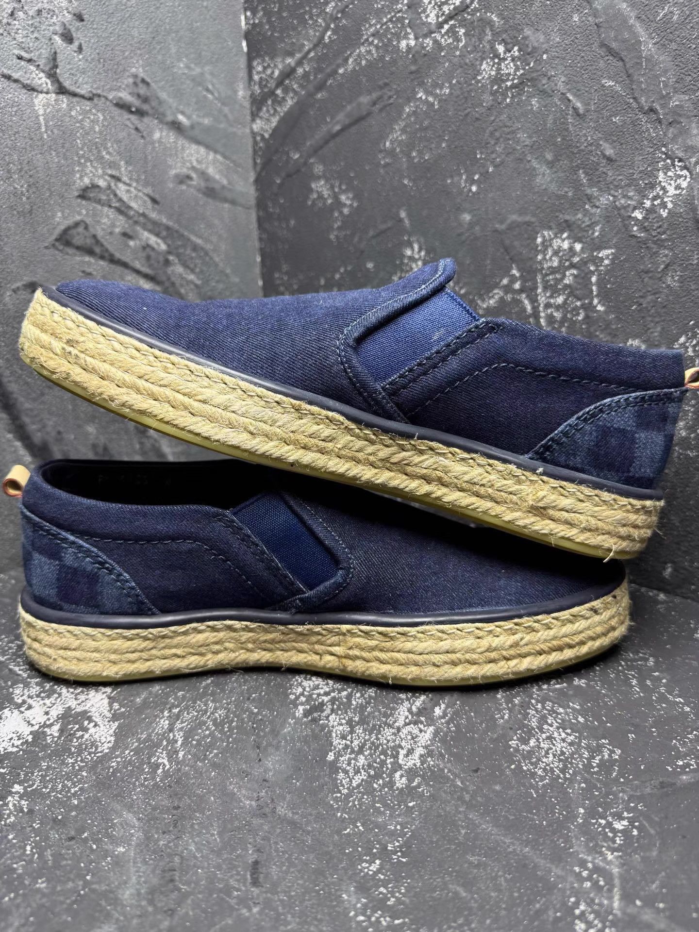 Louis Vuitton LV Denim Damier Raffia Espadrilles Q10 Size US 7 / EU 40 - 4 Thumbnail