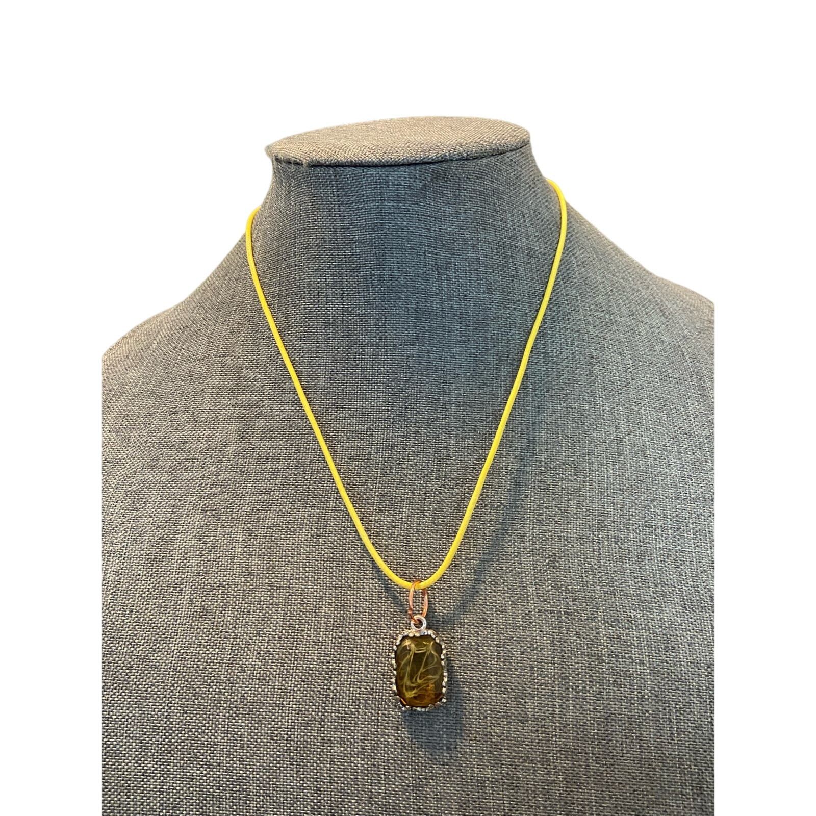 Handmade Upcycled amber colored swirl pendant necklace Size ONE SIZE - 1 Thumbnail