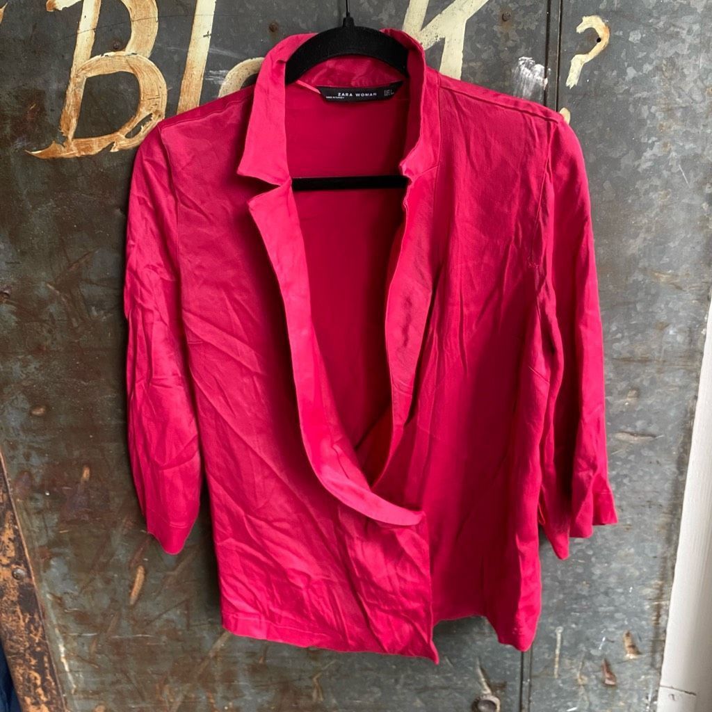 Zara Zara Barbie-Core Pink Blazer Blouse Satin-Feel Shirt, Size L Size L / US 10 / IT 46 - 7 Thumbnail
